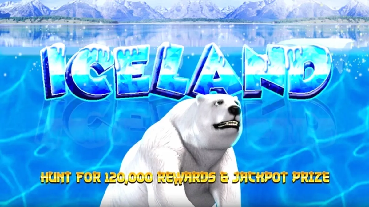 Iceland slot game interface na nagpapakita ng mga glacier at northern lights.