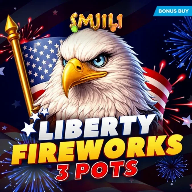 Liberty Fireworks 3 Pots slot game interface na may makulay na fireworks at American theme